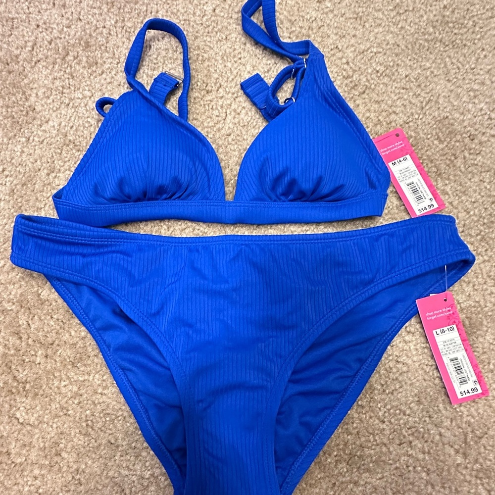 Bikini Royal Blue two piece New Top M. Bottom L.